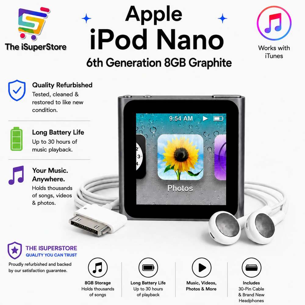 Apple iPod Nano 6th Generation 8GB  Graphite+ 1 YR CPS Warranty
